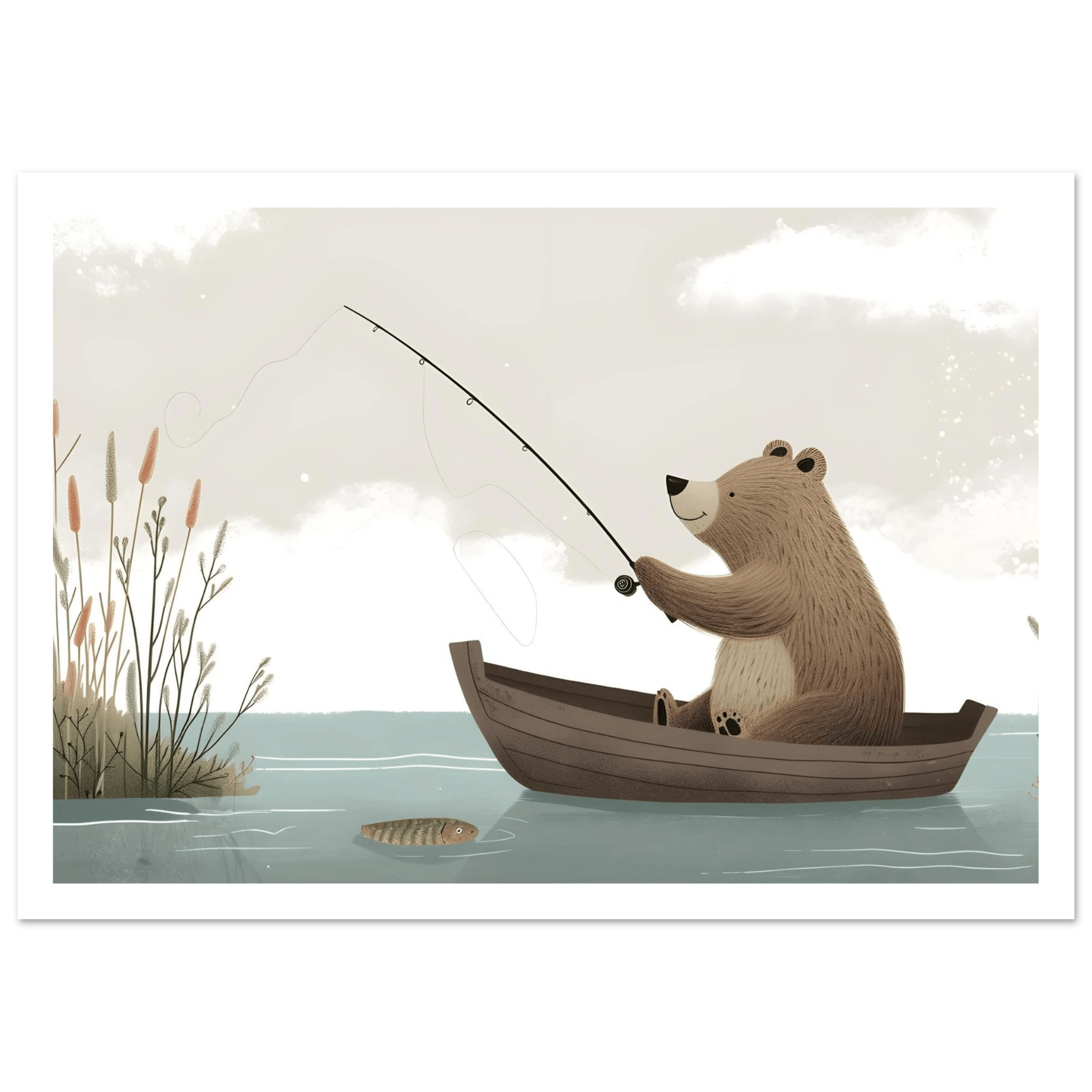 Fishing Teddy Bear - Poster - Arthena