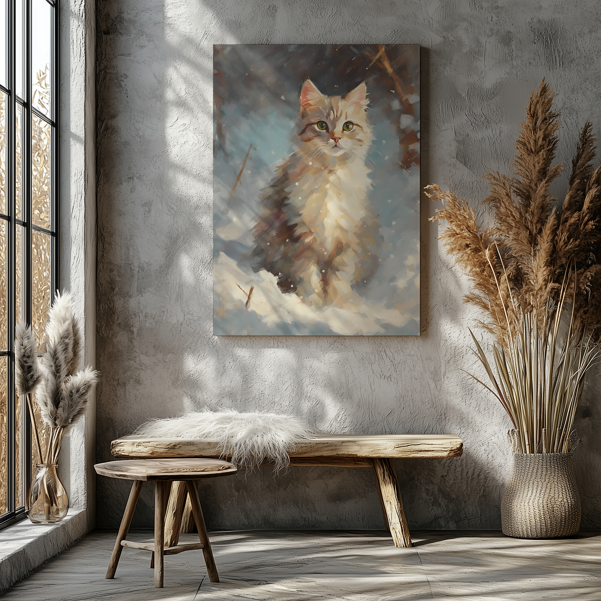 Vinterkatt i Snöfallet – Canvas