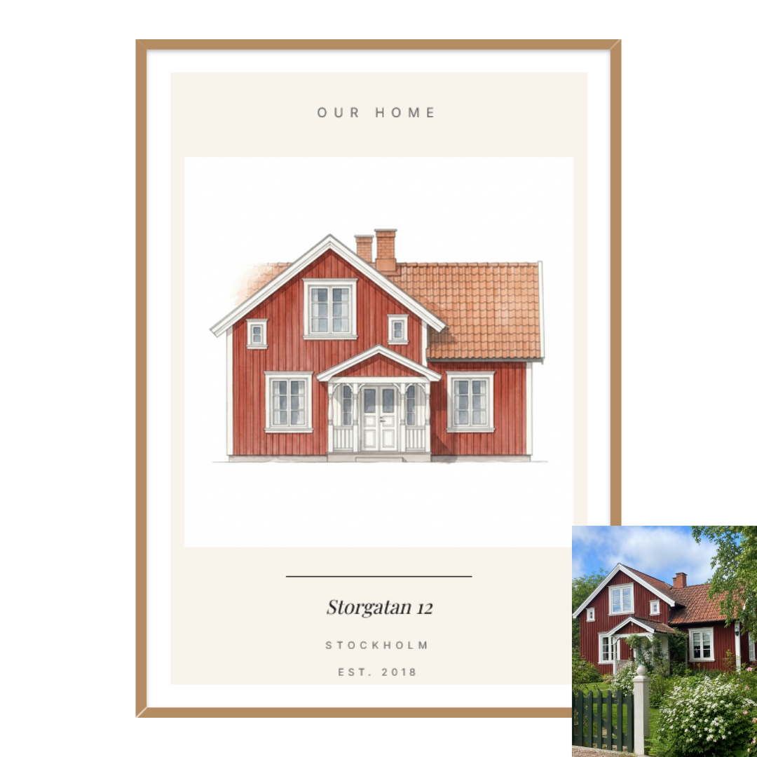 Personlig husposter med illustration av ert hem