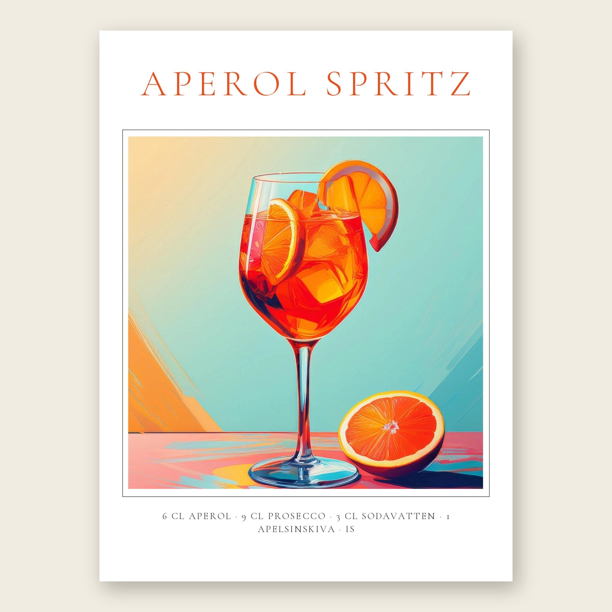 Aperol Spritz drinkposter i klassisk stil med recept – personlig cocktailtavla