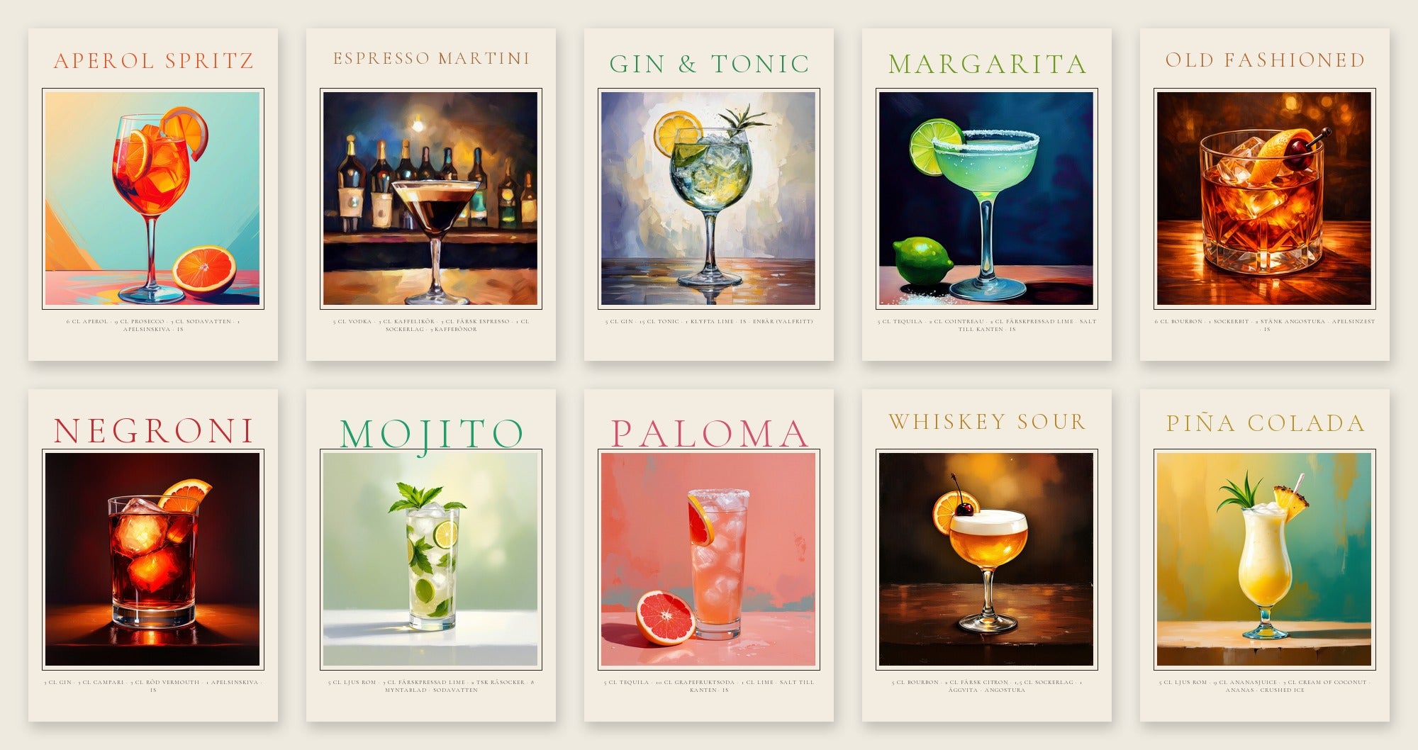 Tio klassiska cocktails att designa som drinkposter