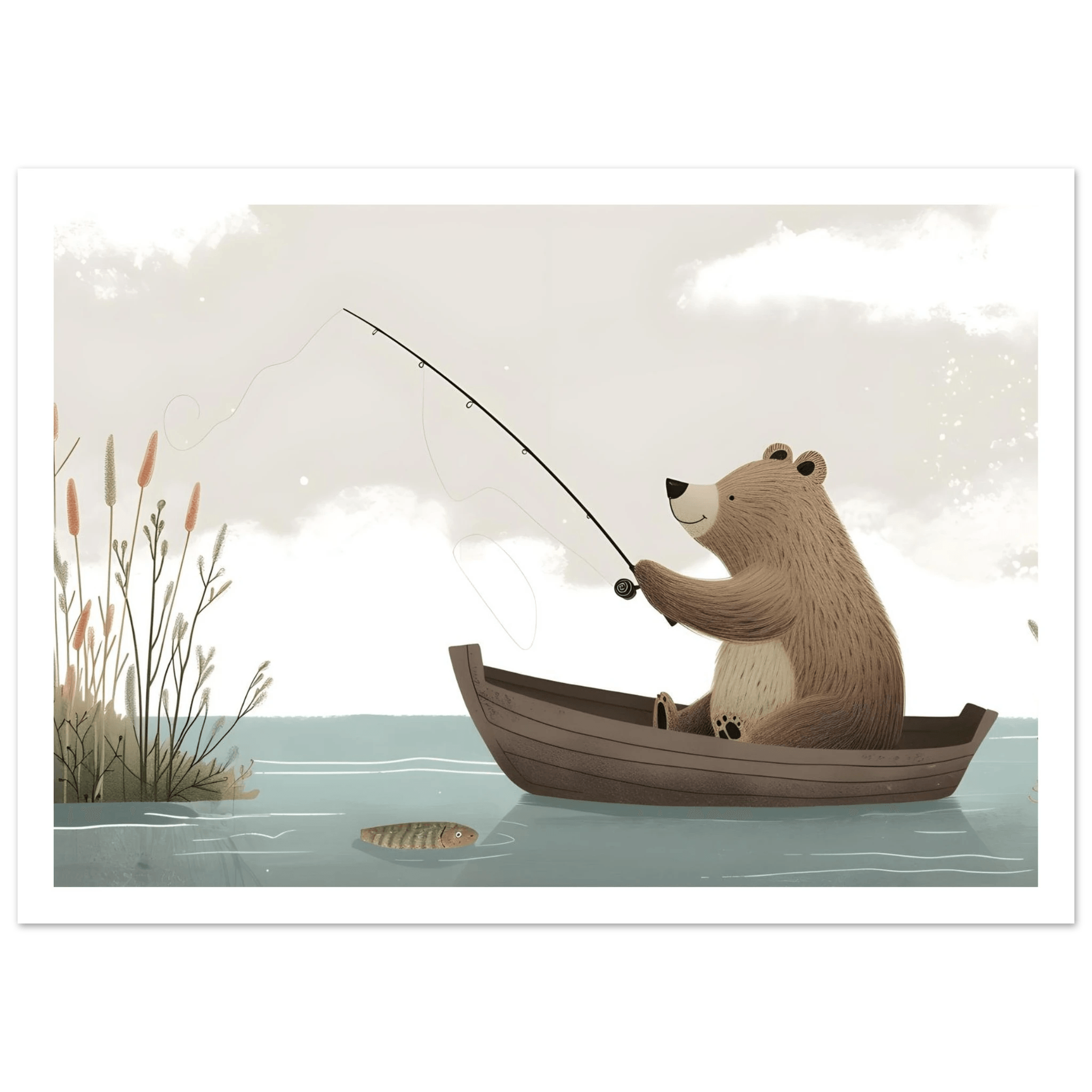 Fishing Teddy Bear - Poster - Arthena