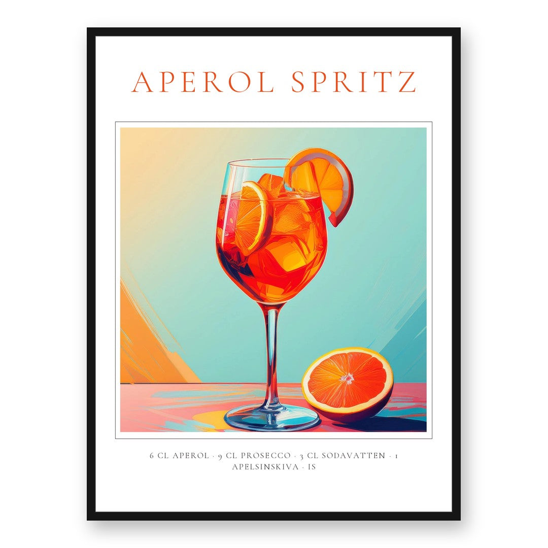 Aperol Spritz-tavla i svart ram – personlig cocktailposter med recept