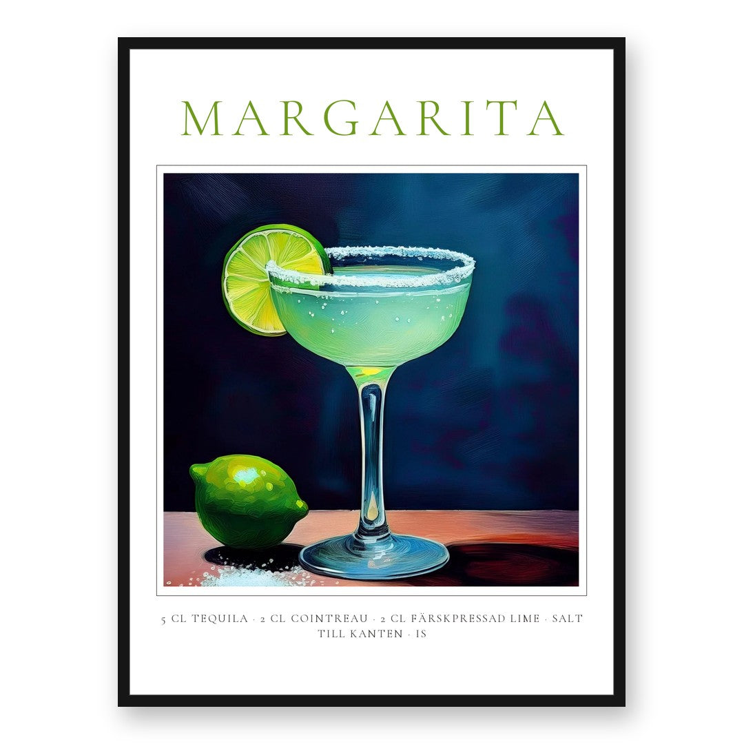 Margarita-tavla i svart ram – personlig cocktailposter med recept