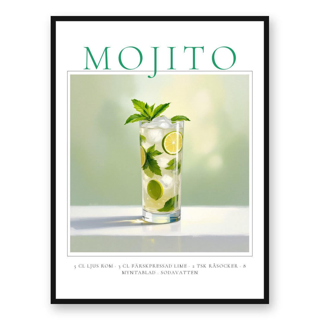 Mojito-tavla i svart ram – personlig cocktailposter med recept