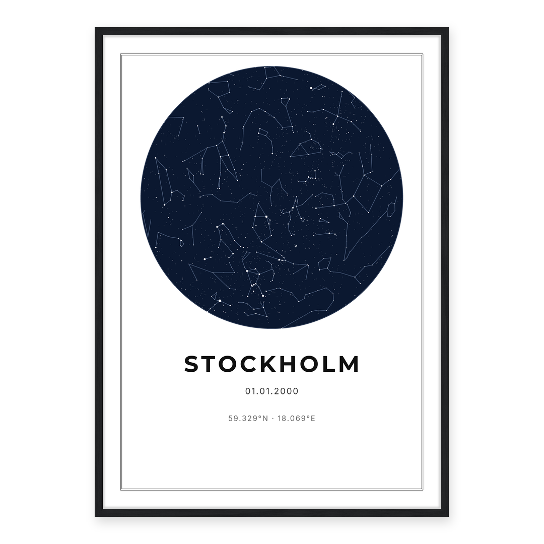 Stjärnkarta – inramad stjärnhimmelsposter med datum och plats