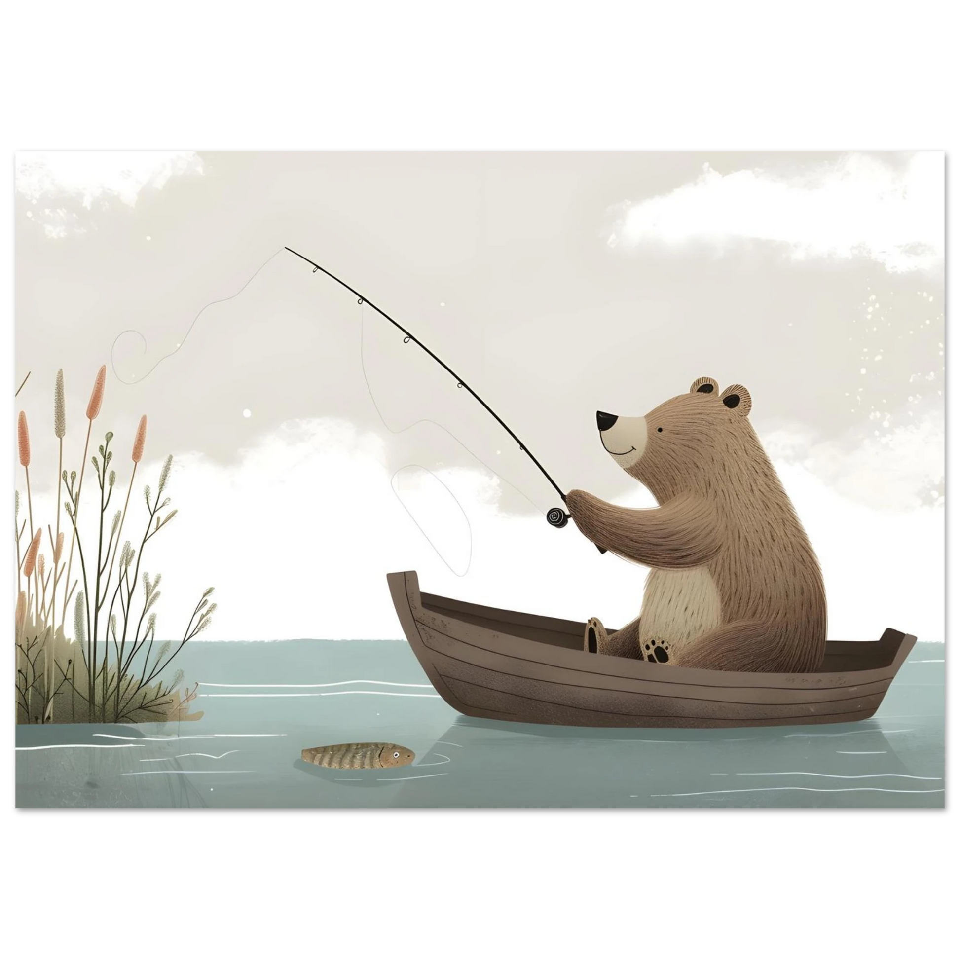 Fishing Teddy Bear - Poster - Arthena
