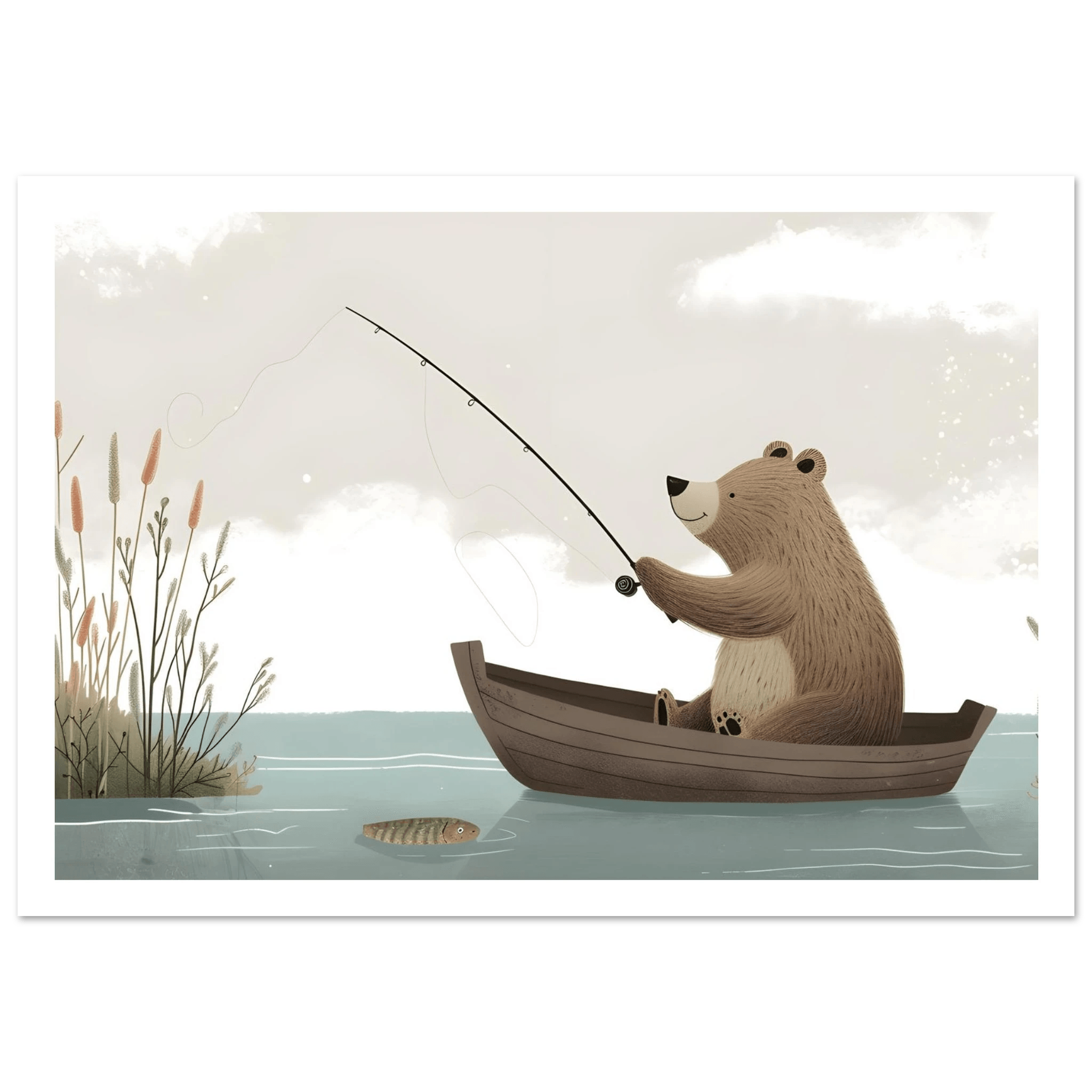 Fishing Teddy Bear - Poster - Arthena