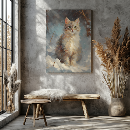 Vinterkatt i Snöfallet – Canvas