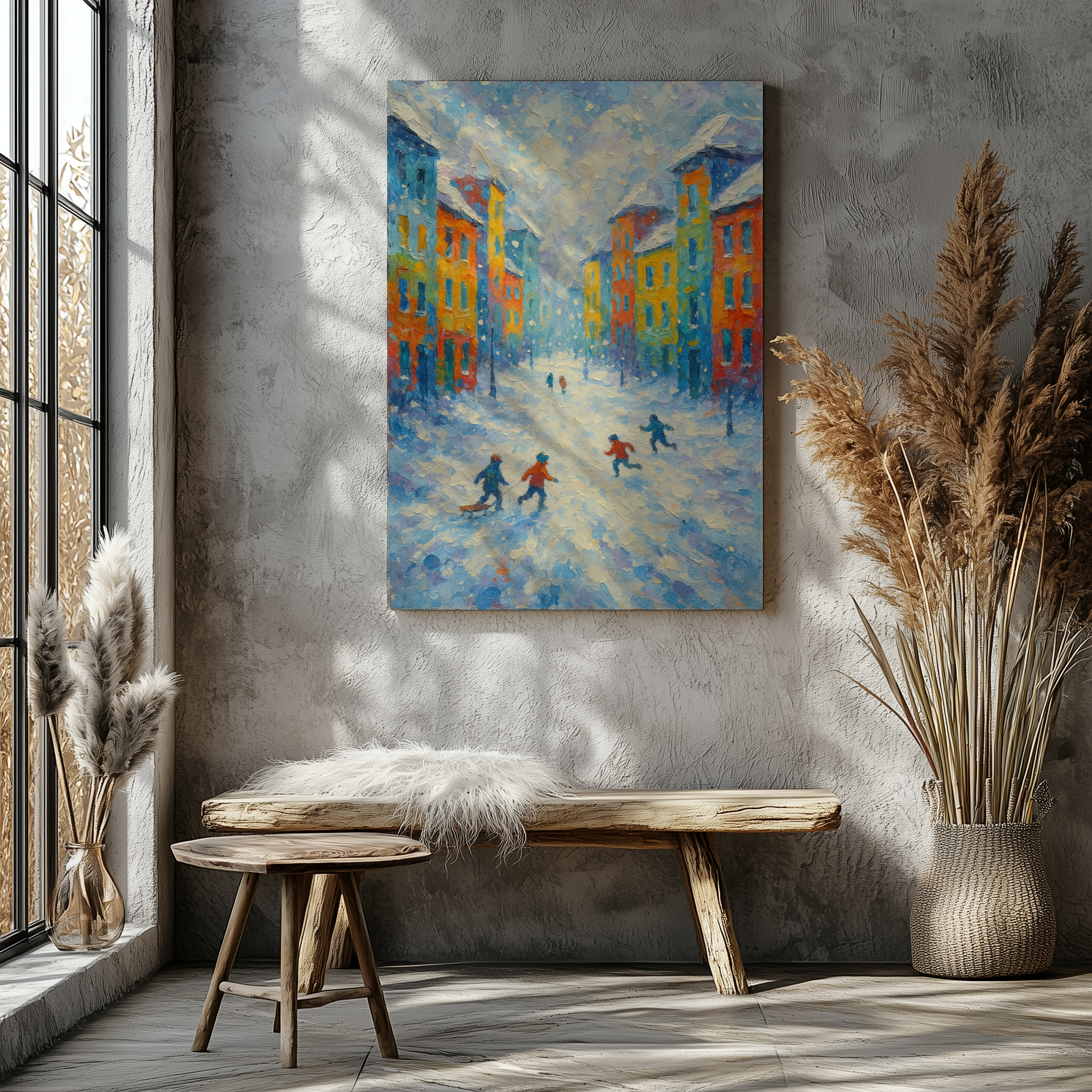 Vinterlek I Staden - Canvas