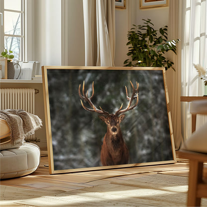 Stag in snow - Poster - Arthena