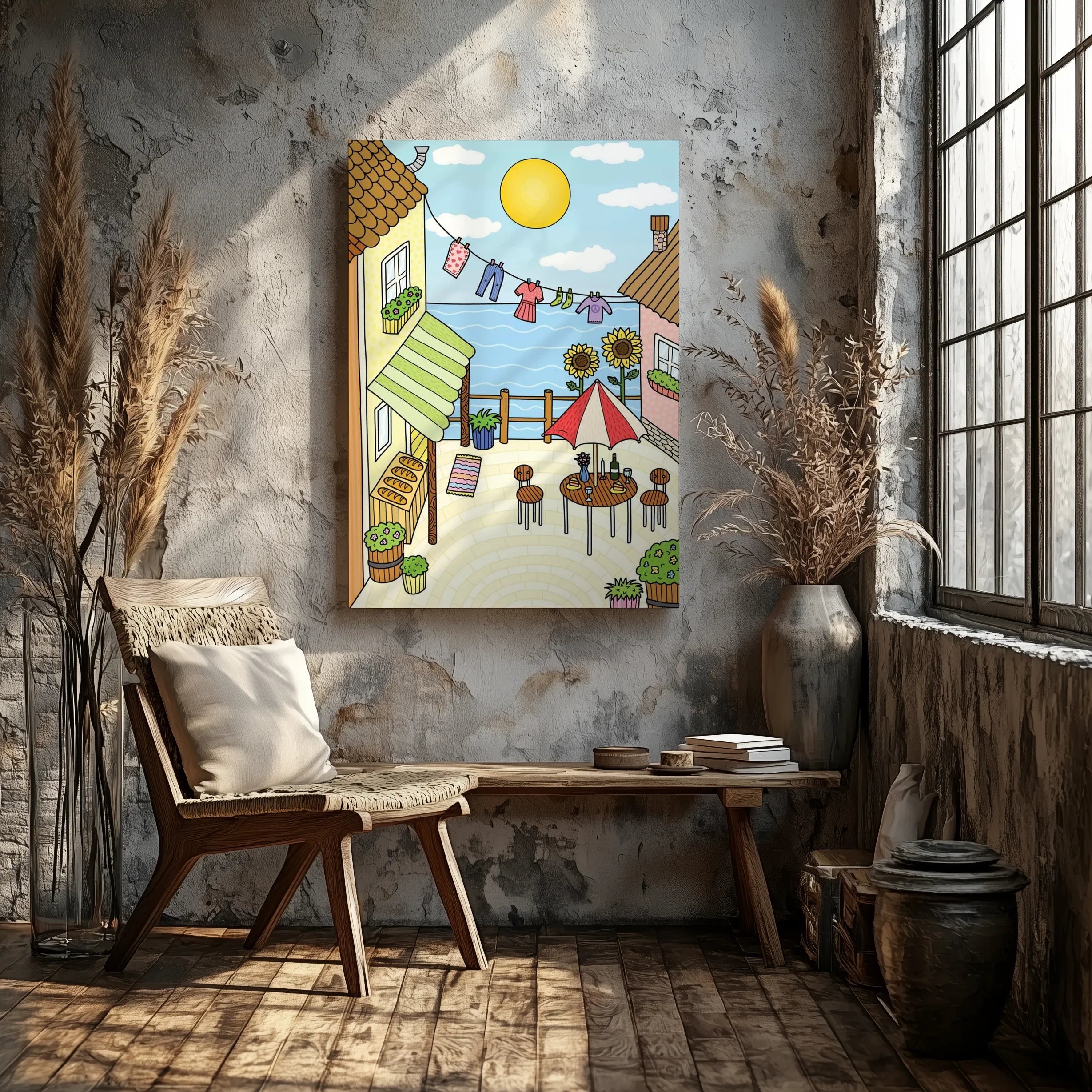 Sunny Seaside Courtyard - Canvas