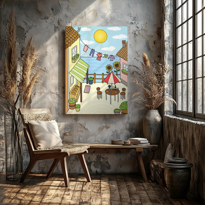 Sunny Seaside Courtyard - Canvas