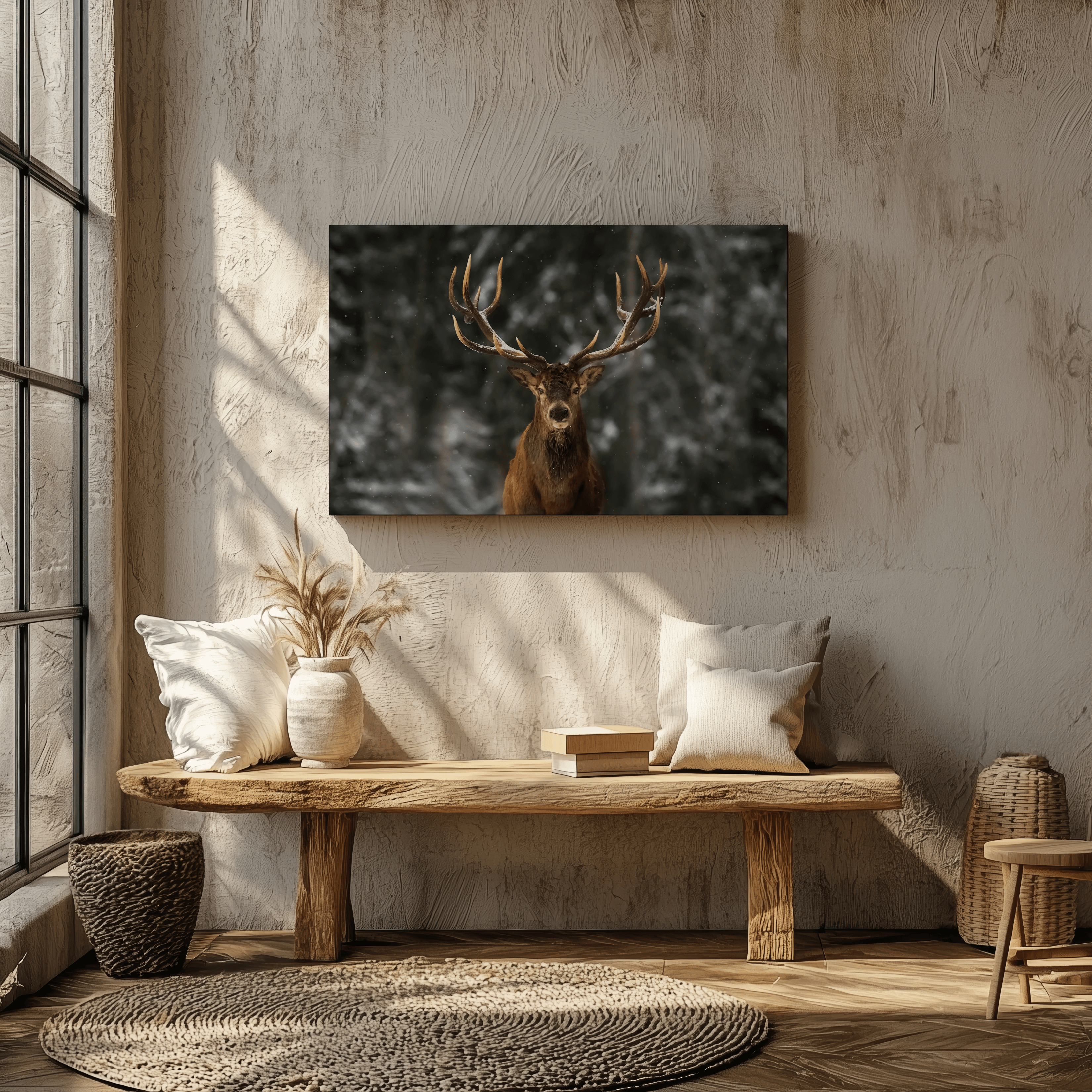 Stag in snow - Canvas - Arthena