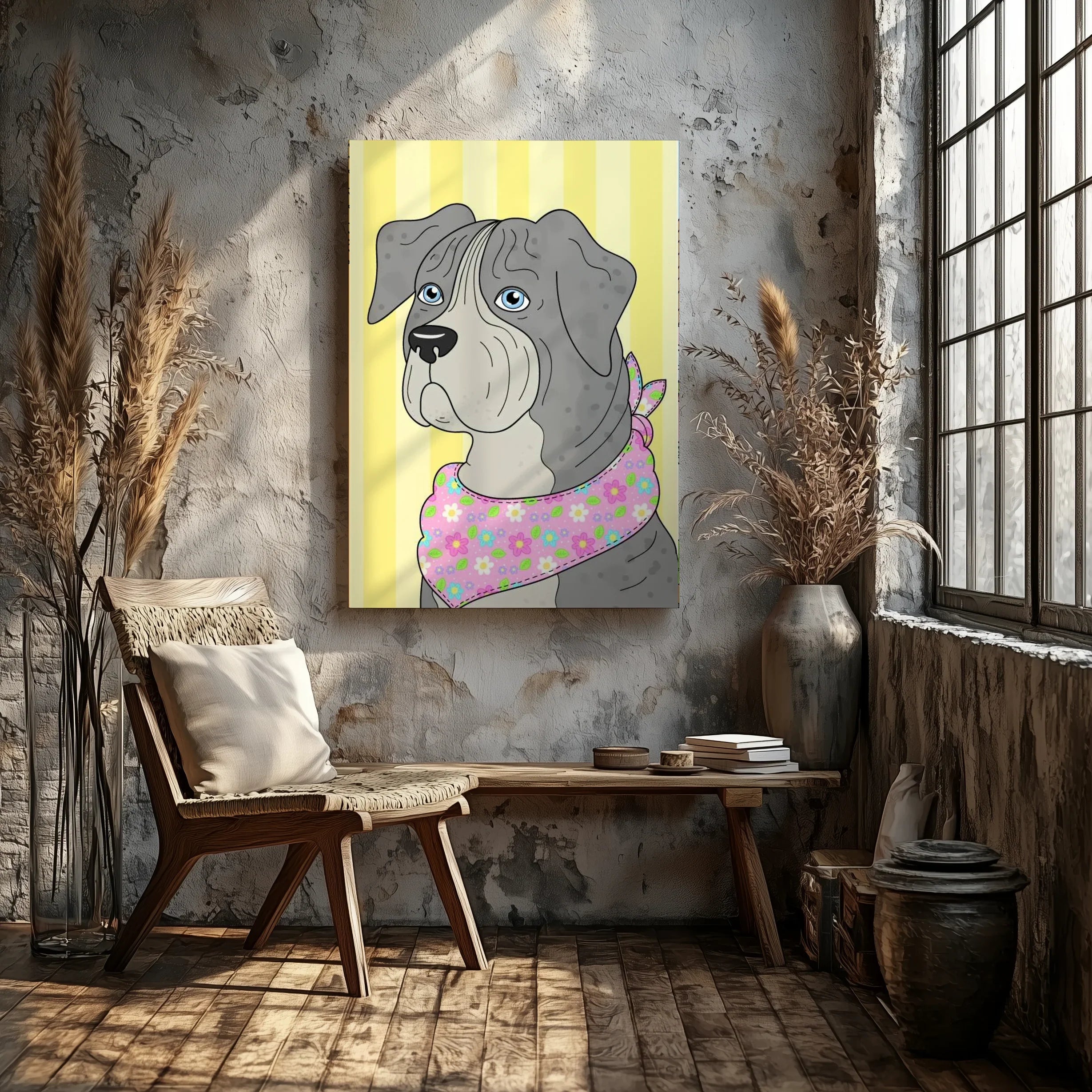 Gentle Pup in a Flower Scarf - Canvas