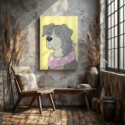 Gentle Pup in a Flower Scarf - Canvas