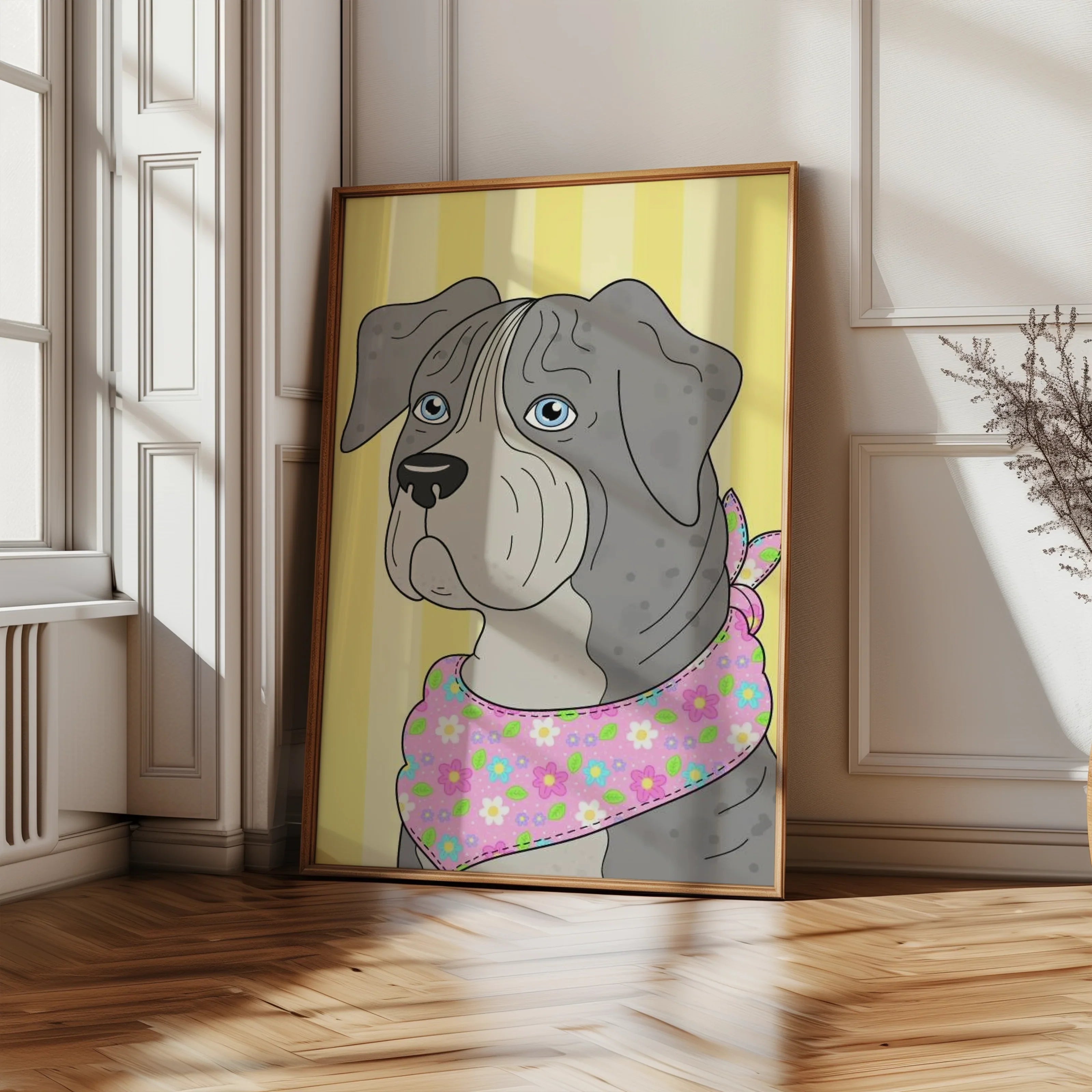 Gentle Pup in a Flower Scarf - Poster