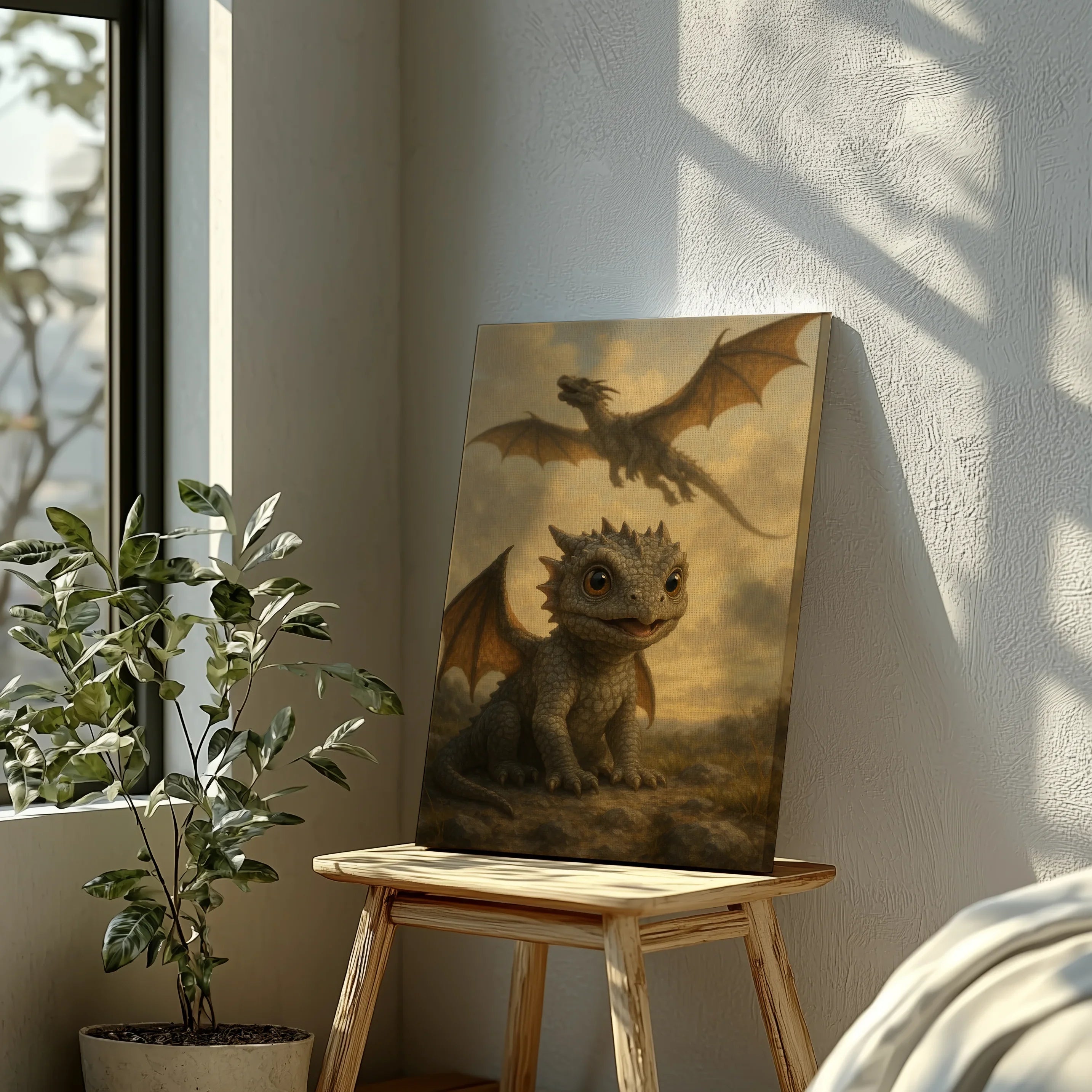 Drachenbaby und Drachenmutter - Leinwand