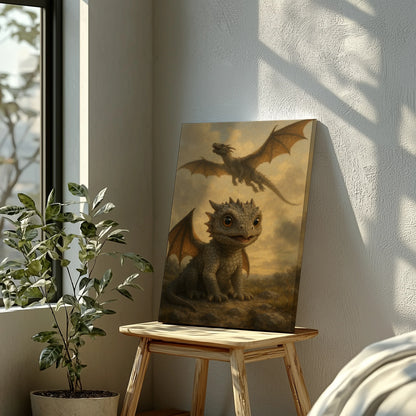 Drachenbaby und Drachenmutter - Leinwand
