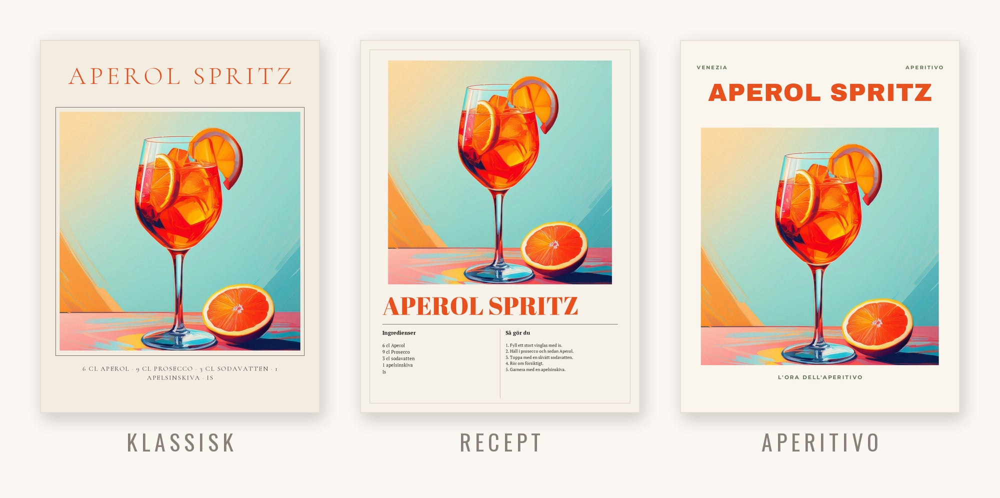 Drinkposterns tre stilar: Klassisk, Recept och Aperitivo