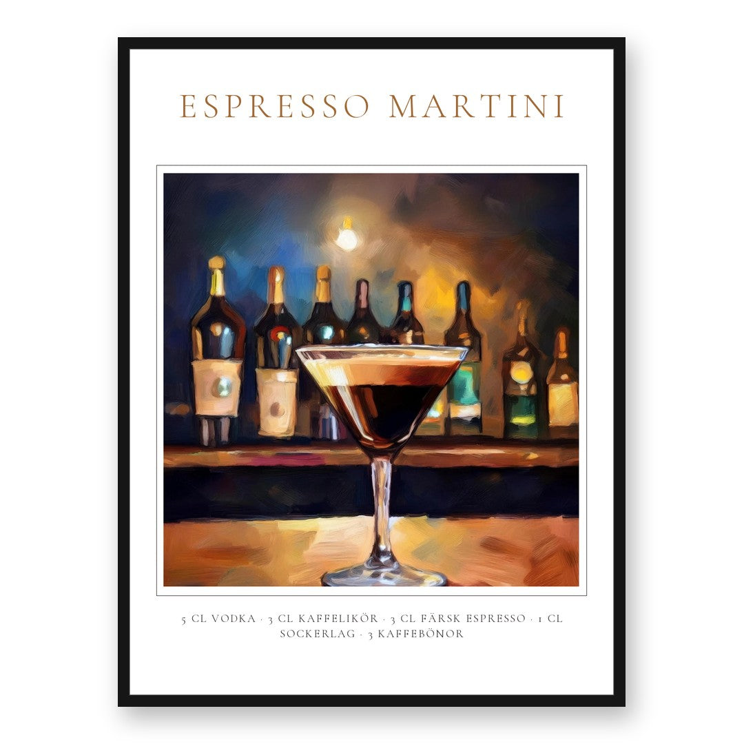 Espresso Martini-tavla i svart ram – personlig cocktailposter med recept