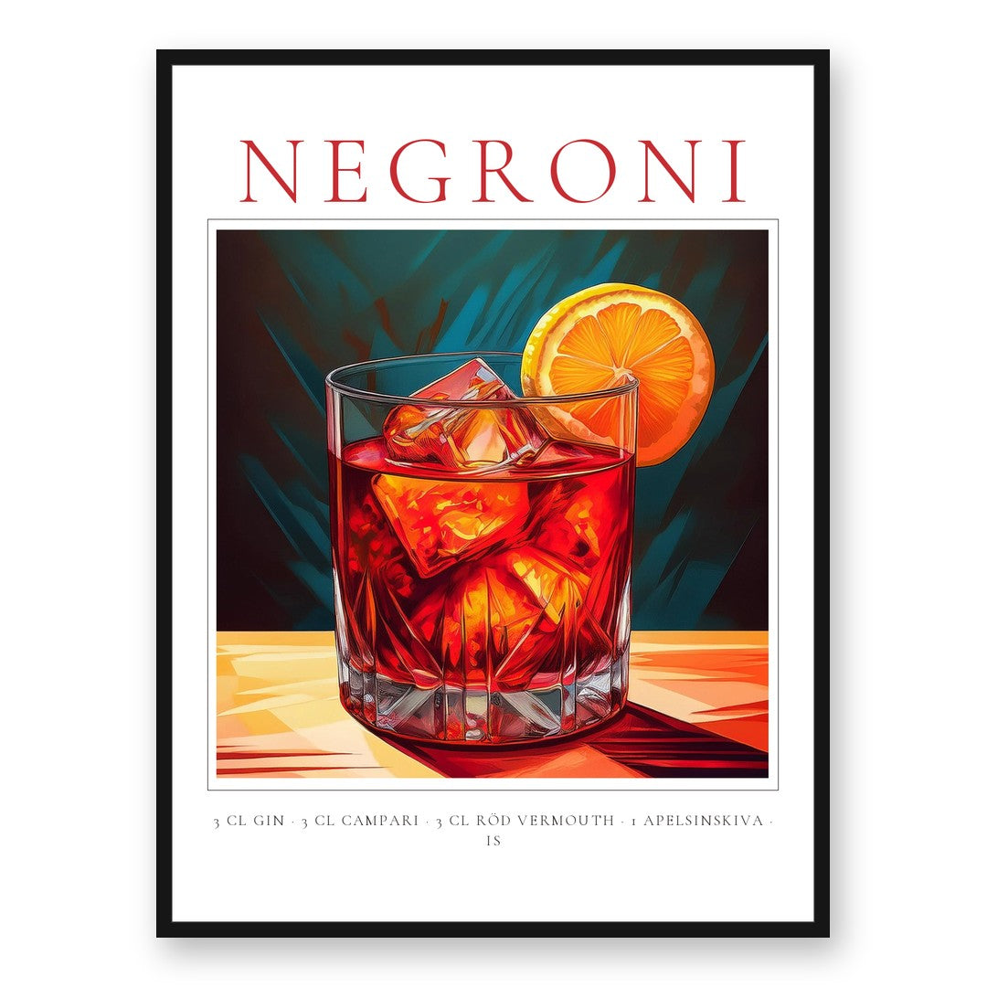 Negroni-tavla i svart ram – personlig cocktailposter med recept