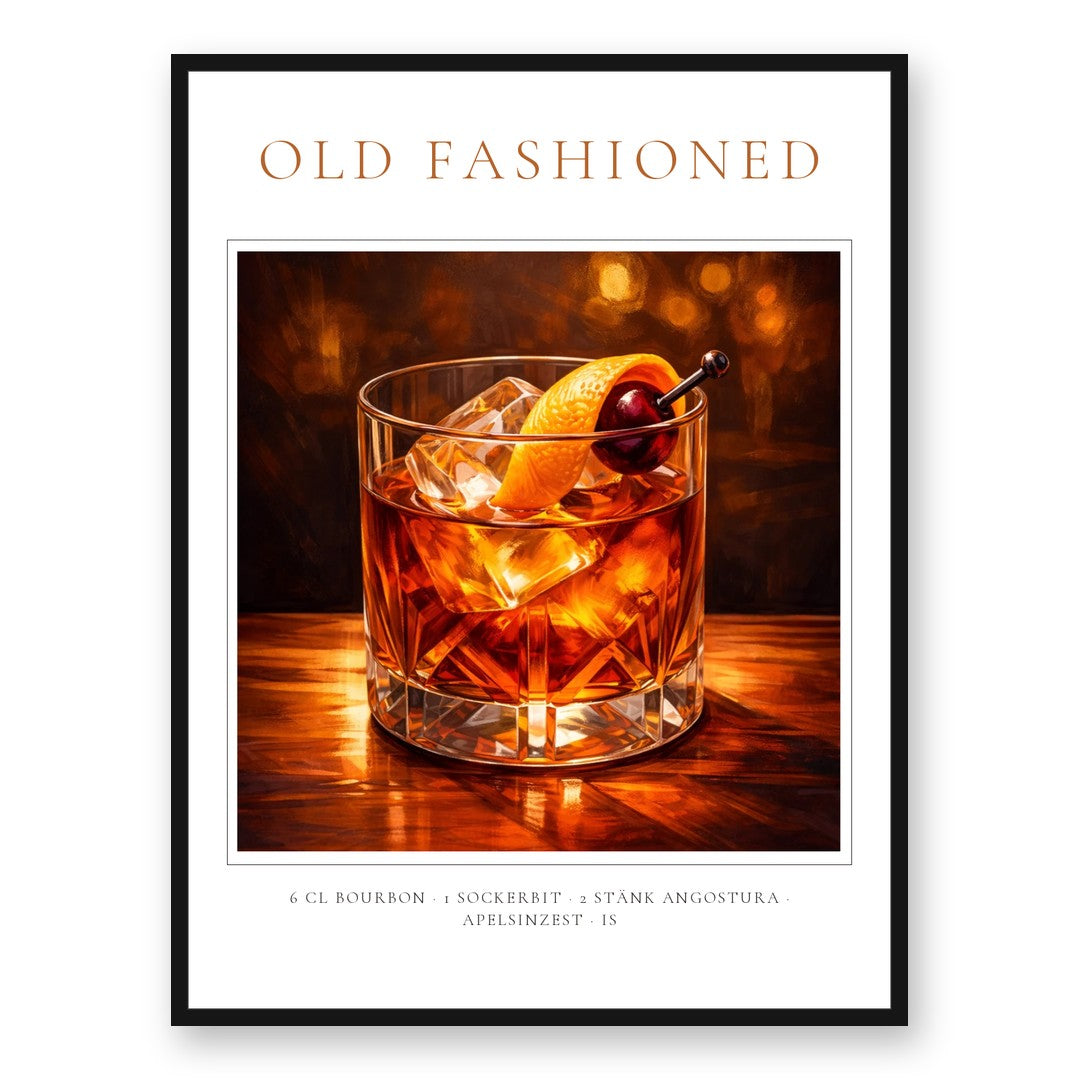 Old Fashioned-tavla i svart ram – personlig cocktailposter med recept