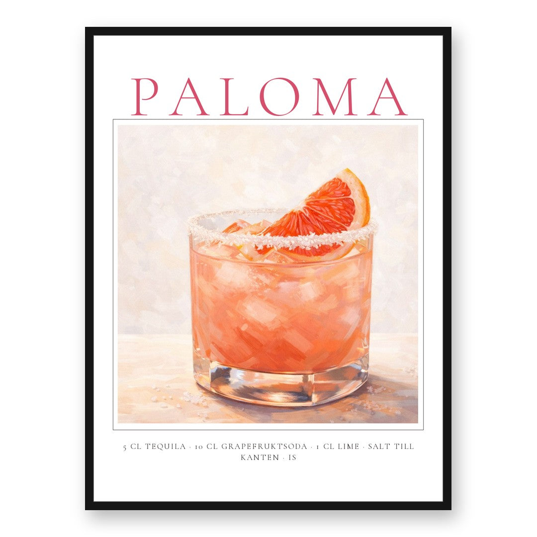 Paloma-tavla i svart ram – personlig cocktailposter med recept
