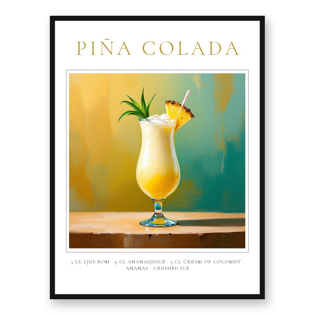 Piña Colada-tavla i svart ram – personlig cocktailposter med recept