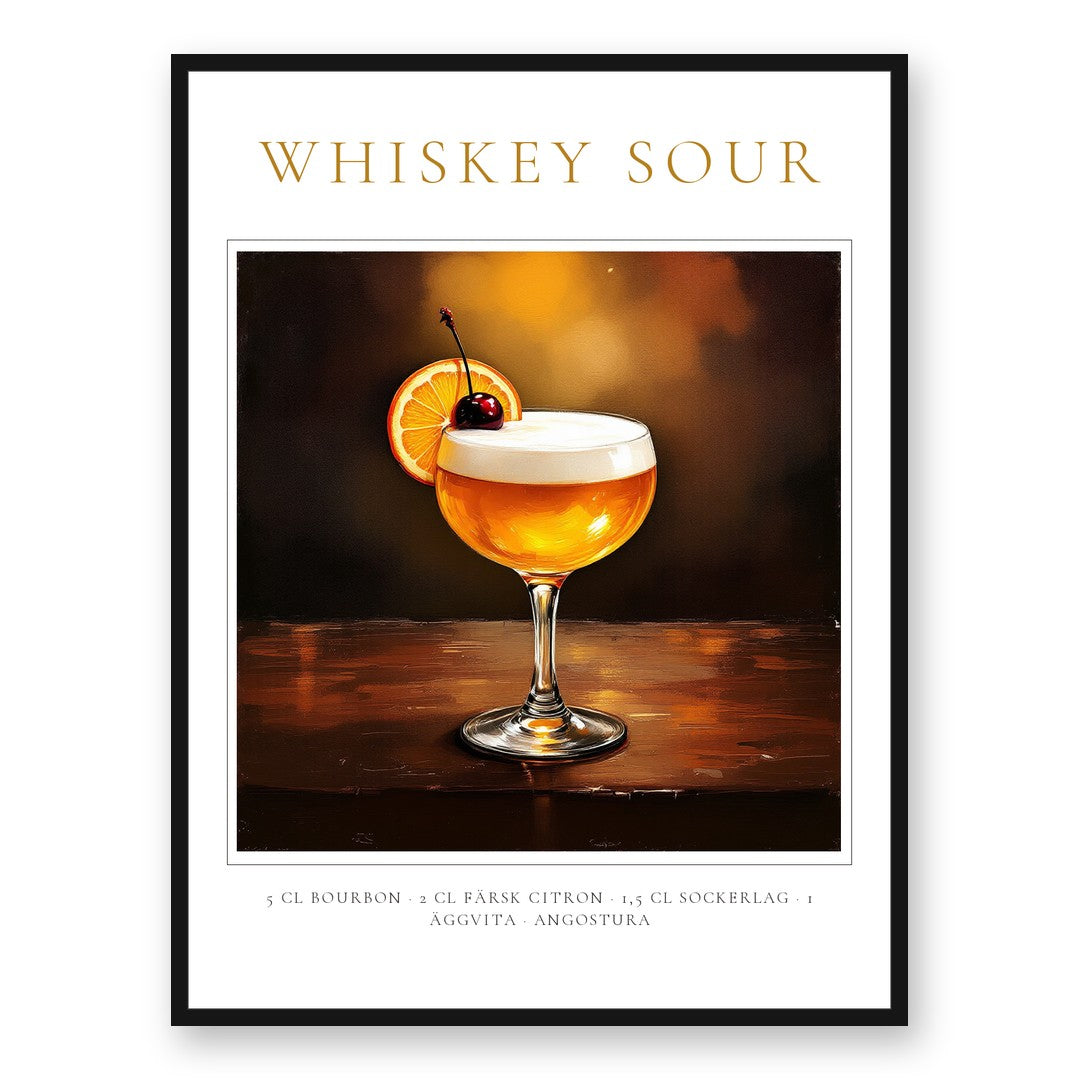 Whiskey Sour-tavla i svart ram – personlig cocktailposter med recept