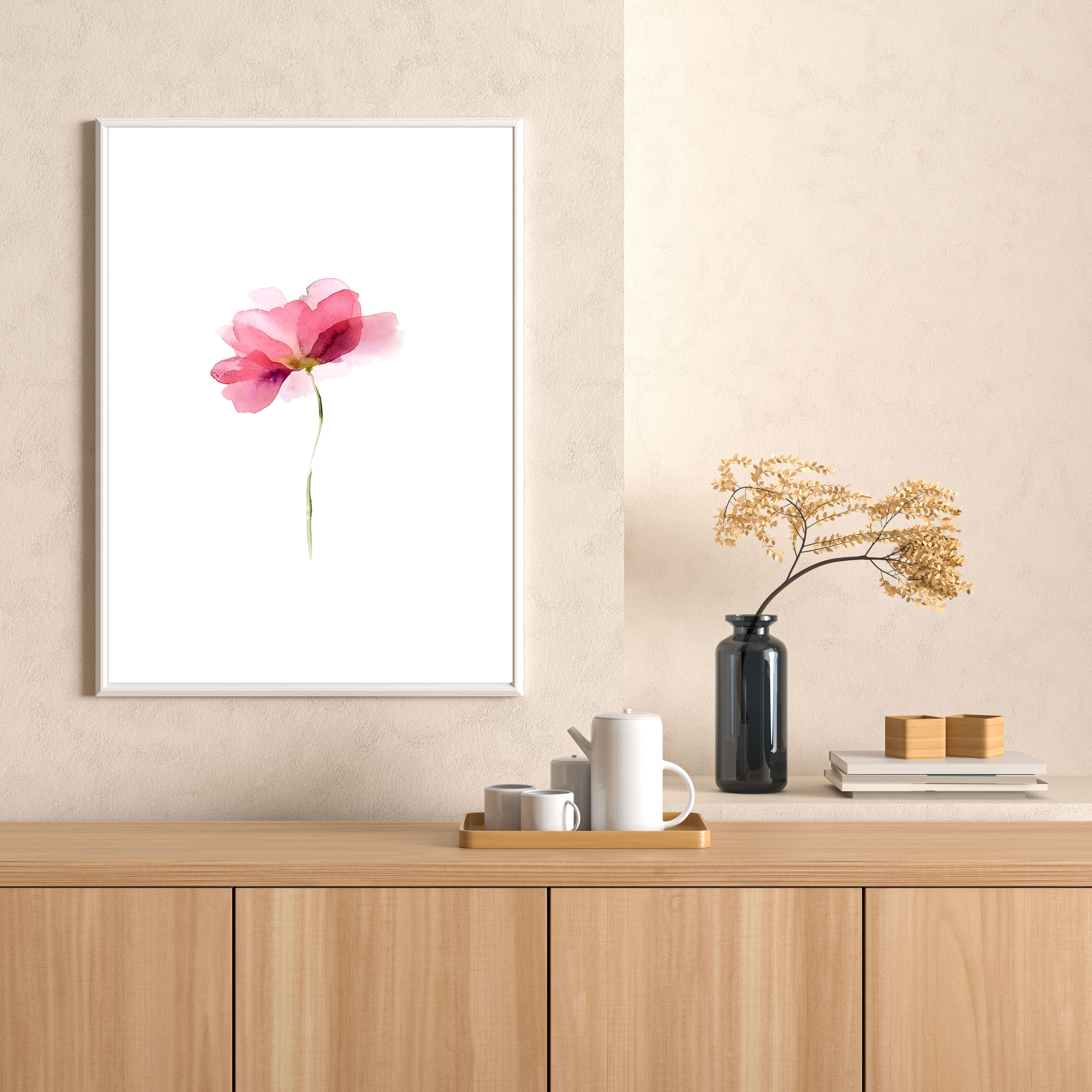 Rosa Aquarellblume - Poster