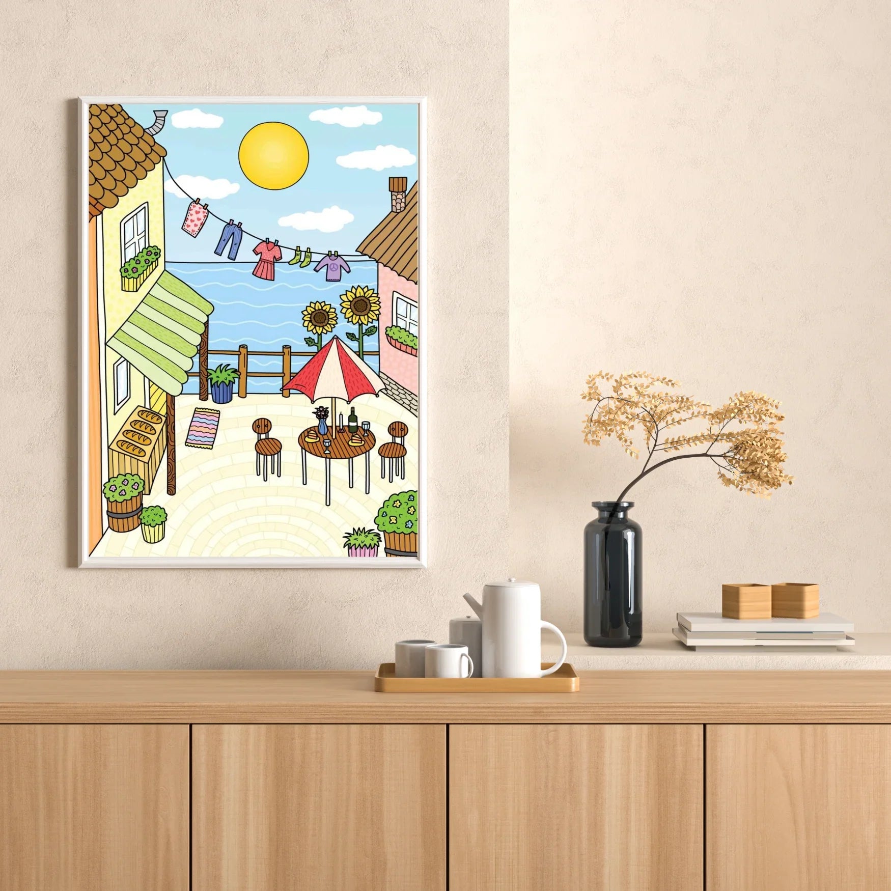 Sunny Seaside Courtyard - Poster