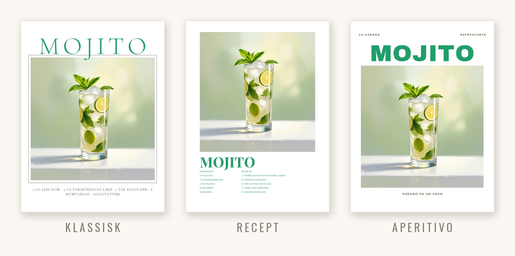 Mojito i tre stilar: Klassisk, Recept och Aperitivo