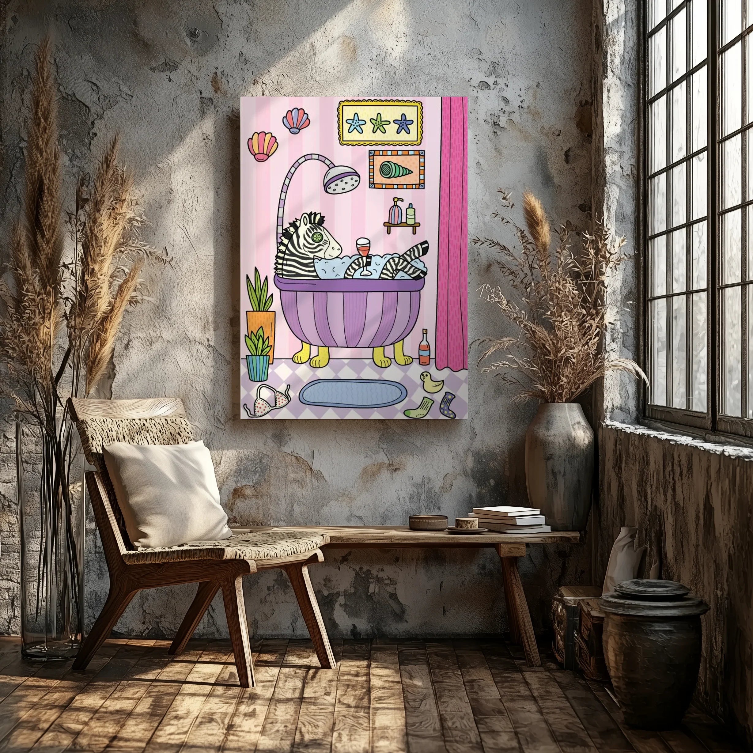 Zebra in the bathtub - Canvas